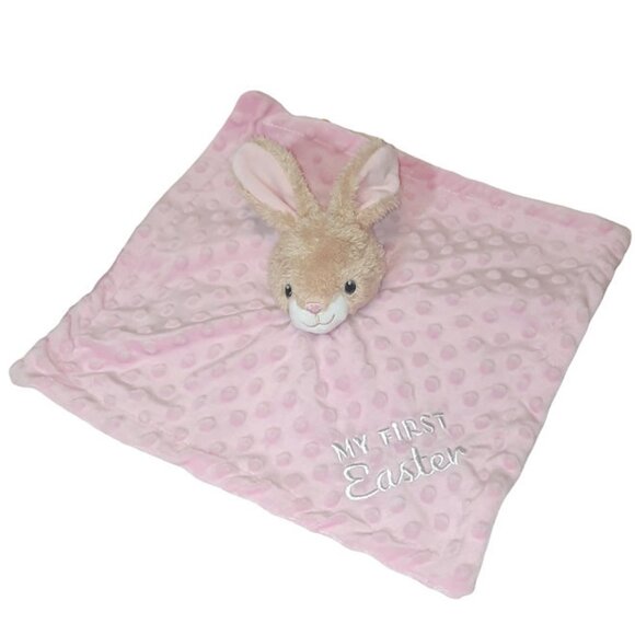 MTY International My First Easter Plush Bunny Minky Dot Rattle Bib Blanket Set - Picture 7 of 9